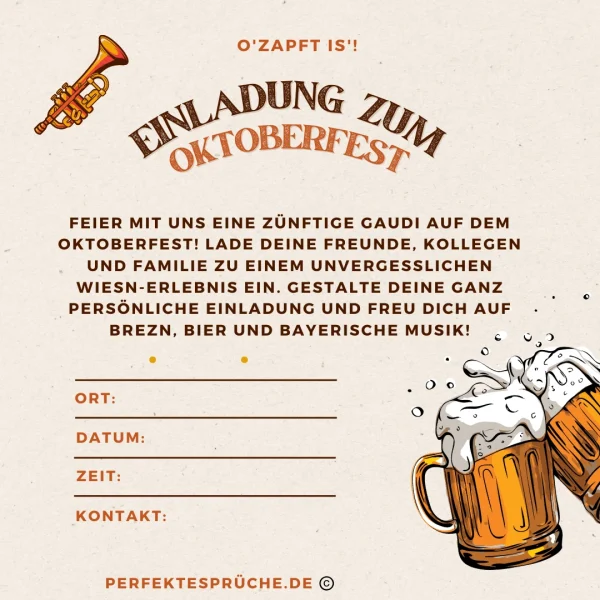 Oktoberfest Einladung, Wiesn Einladung, Bierfest Einladung, Oktoberfest Feier, personalisierbare Einladung, Party Einladungen, Bayern Fest