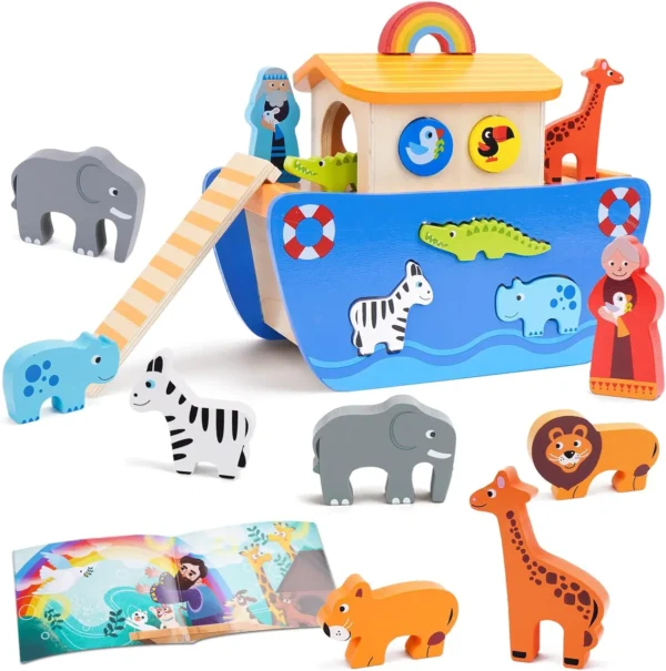 Arche Noah Holzspielzeug für Kinder – Montessori Stapelspiel ab 1 Jahr als Taufgeschenk für Jungen und Mädchen
